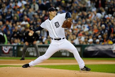 Texas Rangers v Detroit Tigers - Playoffs Game Four, Detroit, MI - October 12: Rick Porcello Photographic Poster Print by Kevork Djansezian, 12x18