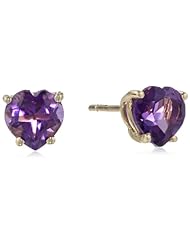 14k Yellow Gold Heart Shape Amethyst Stud Earrings