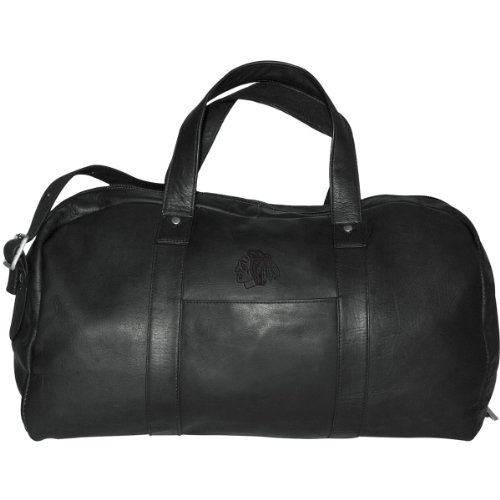 NHL Chicago Blackhawks Pangea Black Leather Corey Duffel Bag