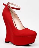 Bamboo WHISTLE-01 Curved Heel Less Platform Ankle Strap Wedge Pump