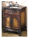 Wood Single Sink Bathroom Vanity with Built-in Recessed Sink and Faucet with Marble Top