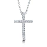 Clear Cubic Zirconia CZ 925 Sterling Silver Cross Pendant Necklace - Nickel Free