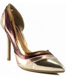 Anne Michelle Sensuous-21 Pointy Toe Metallic Patent Pump GOLD