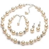 41sIeP8vZAL. SL160  Lustrous Pearl & Rhinestone Necklace & Earring Jewelry Set 1360
