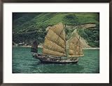 View of a Chinese Fishing Junk on the Pearl River Enroute to Macao from Hong Kong Collections Framed Photographic Poster Print by Joseph Baylor Roberts, 29x21