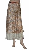 bohemian sundresses-Indian Recycled Printed Rayon Silk Sari Two Layer Long Beach Sarong Wrap around Skirt & Dress with Open Waist