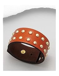 Orange Leather Bracelet In White Base