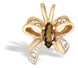 14K Yellow Gold Genuine Marquise Smoky Quartz and Diamond Butterfly Bowtie Pendant