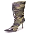 4.5 Inch Sexy Mid Calf Boots Womens High Heel Boots Pointed To Lace Up Green Camo Boot Camouflage Size: 7