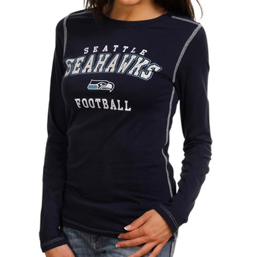 Seattle Seahawks Ladies Counter Attack Long Sleeve T-Shirt - Navy Blue (Small)
