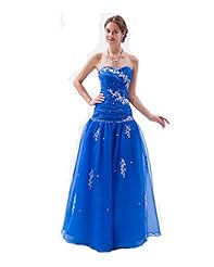 A-line Strapless Floor Length Organza Sweetheart Natural   Waistline Lace Applique Prom Dress 