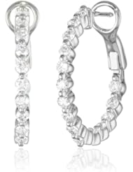 14k White Gold 1 Cttw Diamond Inside-Outside Hoop Earrings