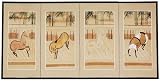 Unique Housewarming Gifts - 36 x 72 Four Horses Chinese Brush Art Oriental Wall Screen