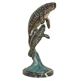 Manatee Twin Gallery Patina Bronze Statue on Marble Base