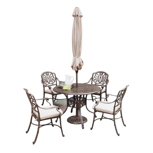 Home Styles 5559 3086 Floral Blossom Taupe 5 Piece Dining Set With Umbrella Cheap Patio Furniture Sets
