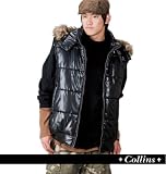 【大きいサイズ】COLLINS ファー付き中綿ベスト （ブラック） （3L 4L 5L 6L 8L）