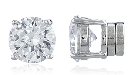 New & Improved! Silvertone with Clear Cz Round Magnetic Stud Earrings - 4mm to 12mm Available