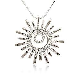Silver and Crystal Sunburst Charm Pendant Necklace Fashion Jewelry