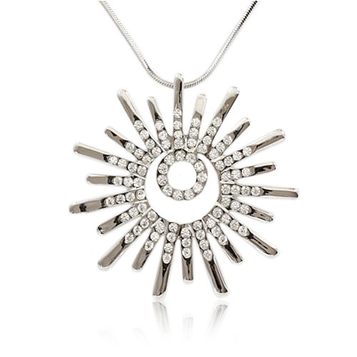 Silver and Crystal Sunburst Charm Pendant Necklace Fashion Jewelry