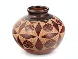 Decorative Vase, Freestyle Carved Geometric Design, Red and Brown Colors with a Beige Textured Background