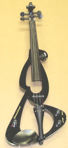 Full Size 4/4 Electric Violin with Headphones, Case, Accessories - Black (Includes eLessons, Free Mini Rubber Guitar & Pick)
