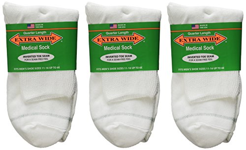 Extra-Wide Medical (Diabetic) Quarter Socks for Men and Women (3 Pack) (11-16 (Men), White)