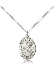 .925 Sterling Silver Saint St. Thomas Aquinas Medal Pendant 3/4 x 1/2 Inches Catholic Schools/Students-8108- Comes with a .925 Sterling Silver Lite Curb Chain Neckace And a Black velvet Box