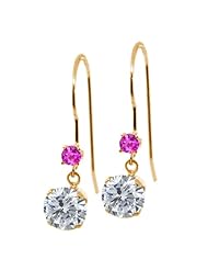 1.16 Ct Round G/H Diamond Pink Sapphire 14K Yellow Gold Earrings
