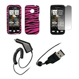 HTC Droid Eris - Hot Pink and Black Zebra Stripes Design Snap-On Cover Hard Case Cell Phone Protector + Crystal Clear Screen Protector + Rapid Car Charger + USB Data Charge Sync Cable for HTC Droid Eris