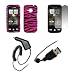 HTC Droid Eris - Hot Pink and Black Zebra Stripes Design Snap-On Cover Hard Case Cell Phone Protector + Crystal Clear Screen Protector + Rapid Car Charger + USB Data Charge Sync Cable for HTC Droid Eris