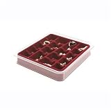 Velvet Jewelry Tray - Stacking - 18 Compartment (Burgundy) (1.5" H x 8.25" W x 9.25" D)