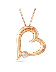 Womens 10k Rose Gold  Diamond Resting Heart Pendant Necklace (0.06 cttw, I-J Color, I2-I3 Clarity), 18"