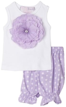 Mud Pie Baby Buds Cotton Tank Top and Bloomer Shorts Set, Purple, 12 - 18 Months