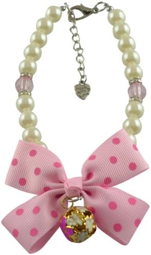 Dogloveit Pet Puppy Cat Dog Accessories Pearl Necklace w/ Bowknot + Flower Bell Lovely Jewelry for Pet Dog Cat (Pink, S)