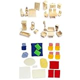 M�belset f�r Puppenhaus FREDA Holz 28 Teile + Baby + Babywiege + Bez�gevon "2222"