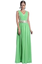 A-line V-neck Georgette/Silk Floor Length Two-Toned Pleated Sequined Evening Dress/Homecoming Dress/Prom Dress/Wedding Party Dress 