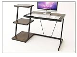 Walnut & Black Computer Desk with Storage Shelves