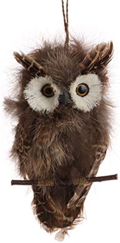 Flat Brown Feather Owl on Branch Christmas Ornament, 7.5 Inches Long