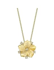 14k Yellow Gold 0.39 Ctw Diamond Studded Plumeria