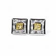Men's Sterling Silver Earrings with Yellow Topaz and Clear CZ - Square - 12 x 12 mm