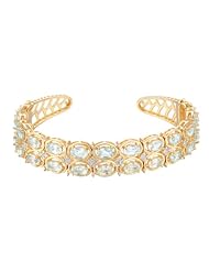 18k Gold Over Sterling Silver Sky Blue Topaz Double Row Cuff Bracelet