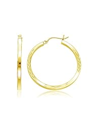 14K Yellow Gold Diamond Cut Hoop Earrings