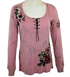 Vanilla Sugar - Skinny Minnie Floral Voyage Long Sleeve, Boat Neck Collar, String Tie, Floral Patterned, Fashion Top, 100% Cotton - Dusty Pink