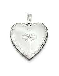 Sterling Silver 24mm w/ Diamond Cross Design Family Heart Locket