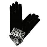 VELVET ANIMAL BLACK WHITE SPOTTED CUFF LADIES GLOVES