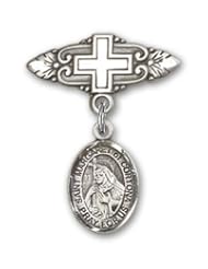 Sterling Silver Baby Badge with St. Margaret of Cortona Charm and Badge Pin with Cross