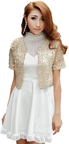 Women's Lace Chiffon Short Sleeve Cropped Open Shrug Bolero Cardigan --Santwo Brand (XS, nude)