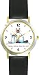 Siamese Cat Cartoon or Comic - JP Animal - WATCHBUDDY&reg; DELUXE TWO-TONE THEME WATCH - Arabic Numbers - Black Leather Strap-Size-Women's Size-Small