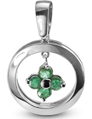 CleverEve Luxury Series November Birthstone Round Clover Sterling Silver Pendant w/ Four 3mm Round Genuine Emerald Stones