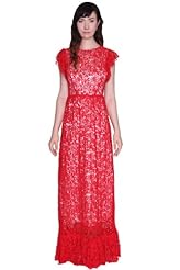  Short Sleeves Satin Lace  Ball Gown Evening Dress/Maxi Dress 